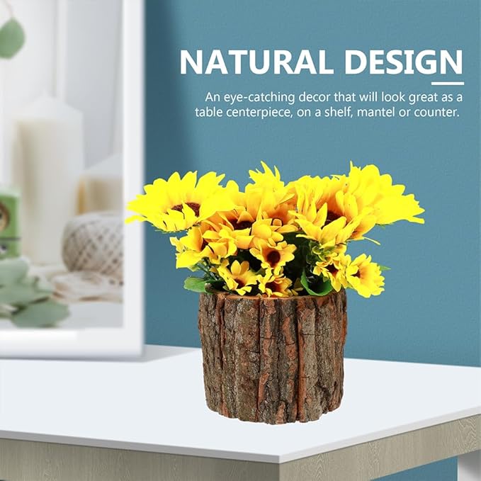 ARTIBETTER Bark Planter Pot 2pcs Wood Bark Flower Pot Natural Log Succulent Planter Rustic Tree Stump Farmhouse Flower Bucket Plant Container Holder for Home Art Decor