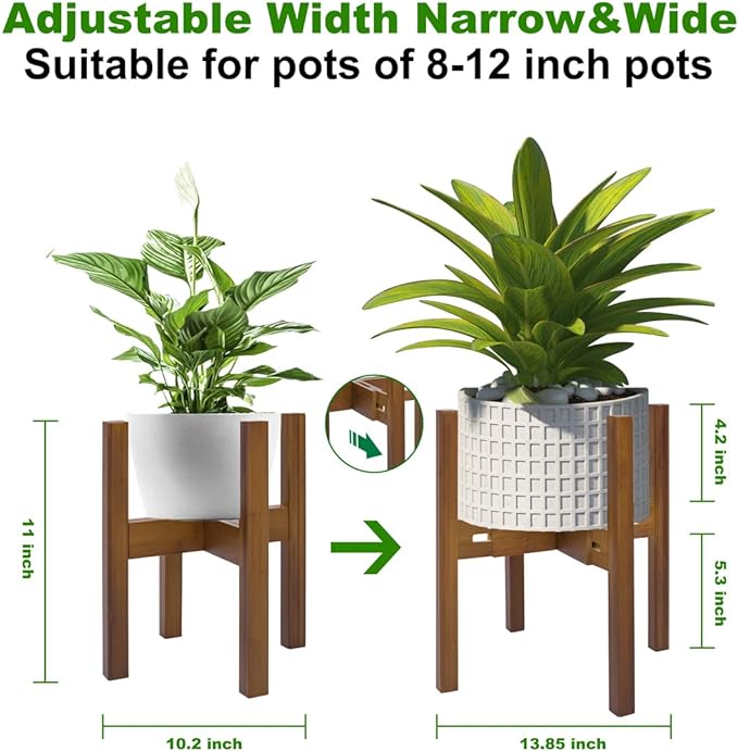 Adjustable Plant Stand Indoor,Bamboo Mid Century Modern Plants Stands, Stable Plant Holder,Fit 8 9 10 11 12 inch Pots (Pot & Plant Not Included)