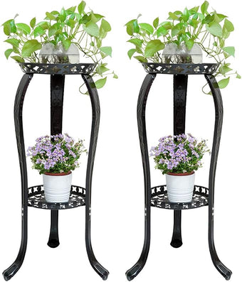 2 Pack Metal Potted Plant Stand 2 Tier Tall Flower Pot Stands Decorative Flower Pot Rack Planter Holders Indoor Outdoor