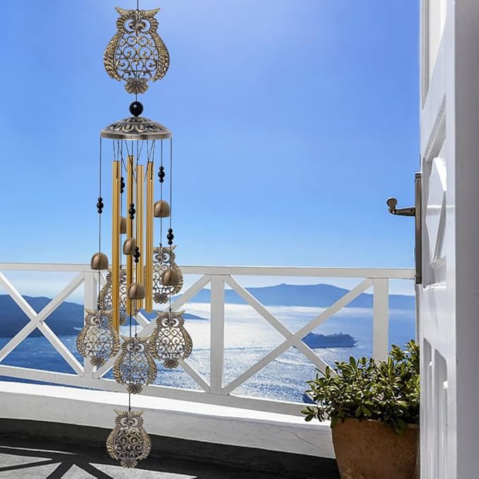 Garden Owl Wind Chimes Outdoor Indoor Decor - with 4 Tubes 6 Bells 7 Owls 36In Waterproof Mobile Romantic Windchimes, Owls Wind Catcher for Home, Xmas Mom Gifts, Balcony, Festival, Garden Decoration
