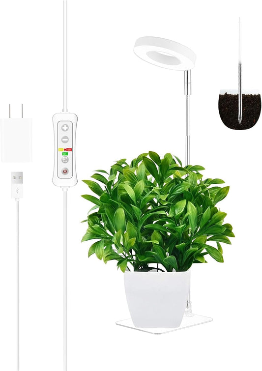 yadoker Halo Plant Grow Light,yadoker LED Growing Light with Base Full Spectrum for Indoor Plants,Height Adjustable, Automatic Timer, 5V Low Safe Voltage,Idea for Small Plants