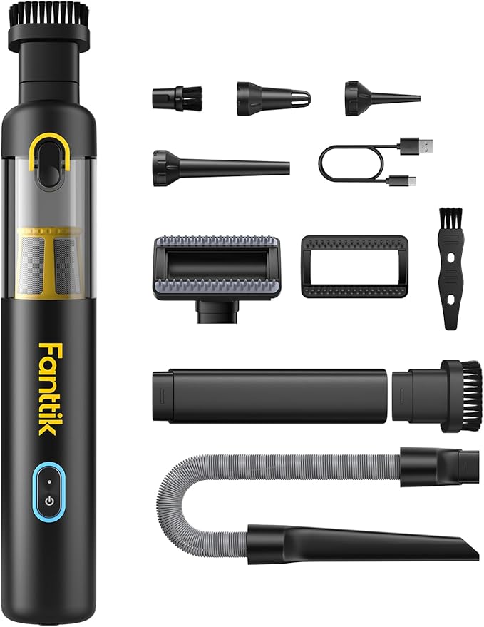 Fanttik Slim V8 APEX Car Vacuum, 4-in-1 Portable Mini Cordless Vacuum with 19000pa Suction Power, Type-C Charge, 2 Suction Modes, Handheld Vacuum for Small Jobs, Car, Office Desk, Keyboards (Black)