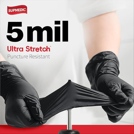 Disposable Nitrile Gloves, 5Mil Chemical Resistant Powder-Free Latex-Free Glove Exam Cook Tattoo, Black Blue 100Pcs