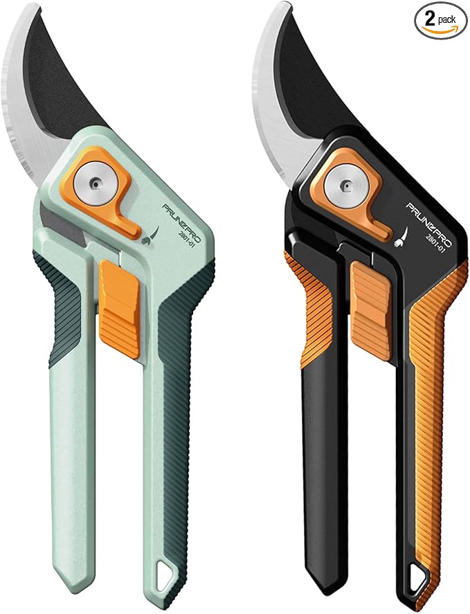 PrunePro 8" Professional Pruning Shears for Gardening Bypass Hand Pruner Stainless Steel Sharp Garden Scissors Plant Flower Rose Garden Clipper Green & Orange