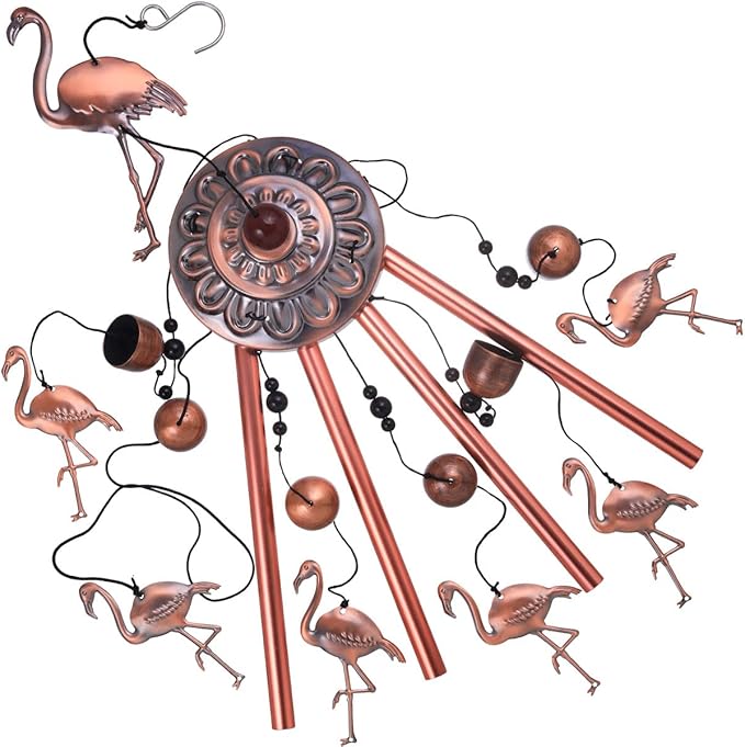 Outdoor Flamingo Wind Chimes Decor Gifts for Mom, Home, Garden, Rooms, Patio, Indoor, Outdoor Flamingo Decoration, Garden Flamingos Wind Catcher, Flamingo Wind Bells, Red Copper Flamingos Wind Chimes