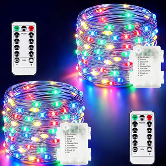 2 Pack 100 LED Fairy Lights Battery Operated with Remote, 33 FT Multicolor