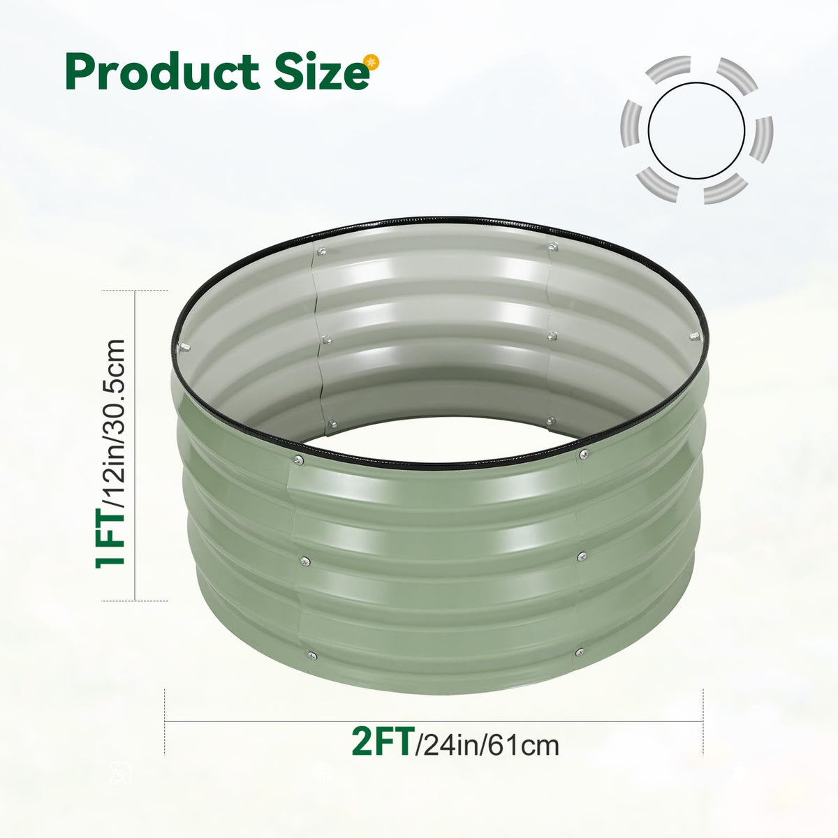 TECANA 3-Pack Round Raised Garden Bed Outdoor 2x2x1ft Planter Box, PeaGreen