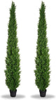 8 Feet Pre-Potted Evergreen Outdoor Artificial Cedar Tree for Front Porch Decor, Outdoor Entryway Decor Fake Tree, Tall Faux Tree with UV Resistant Coating (2 Pack)