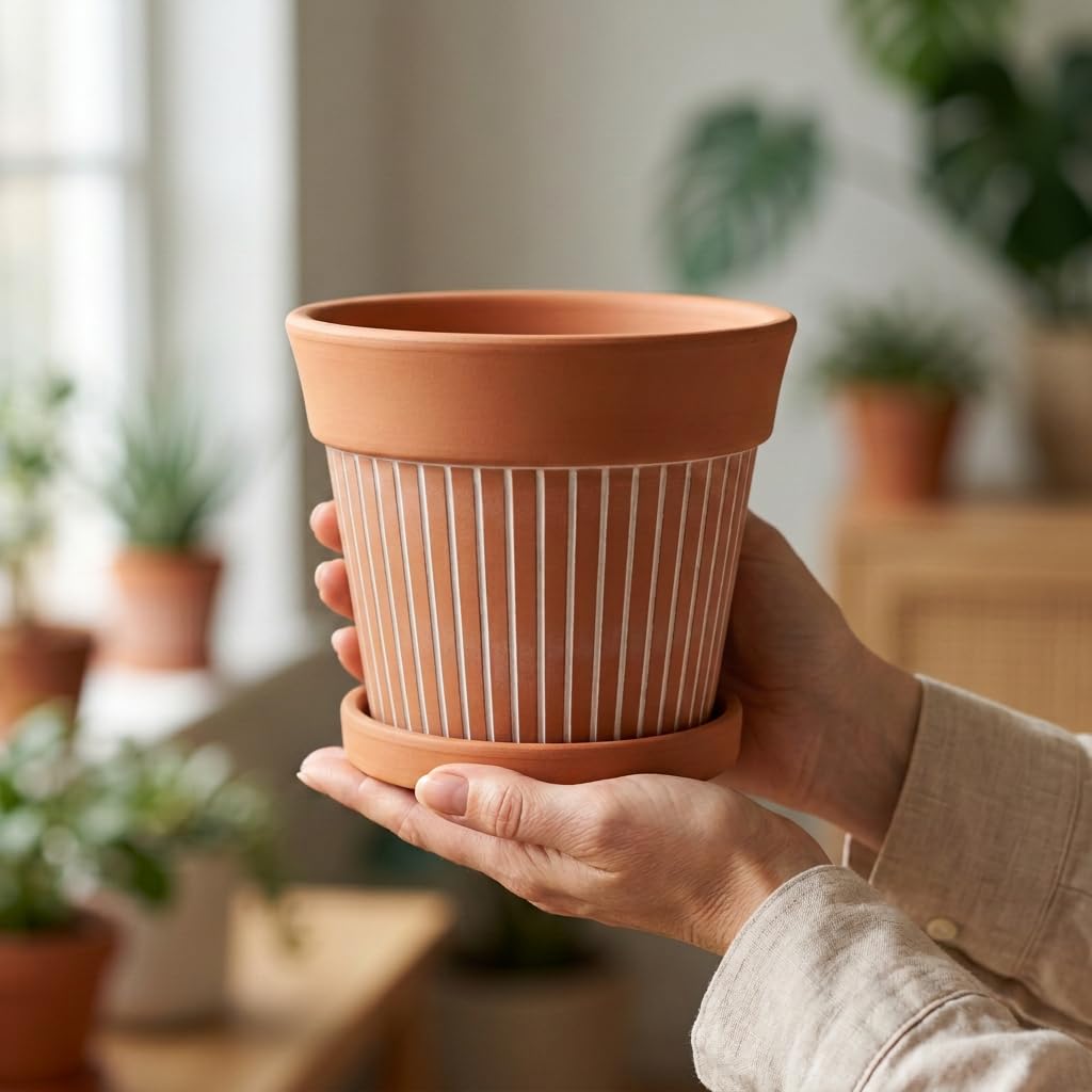 Cedilis 2 Pack 6 Inch Terracotta Pots with Drainage and Saucer