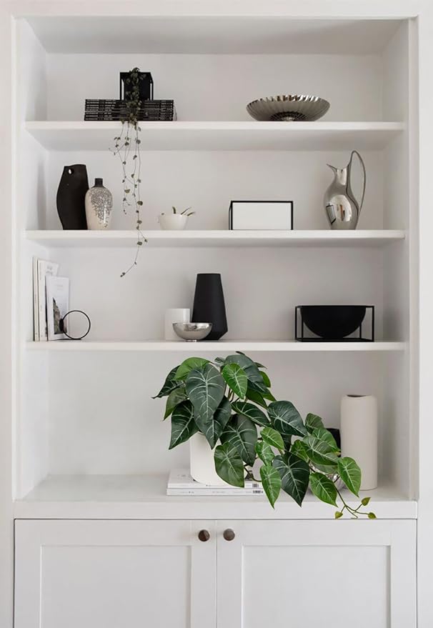 Hollyone Artificial Plants Potted Alocasia Amazonica Polly Faux Plant with White Ceramic Pot Fake Hanging Plants Indoor for Home Living Room Shelf Office Aesthetic Decor