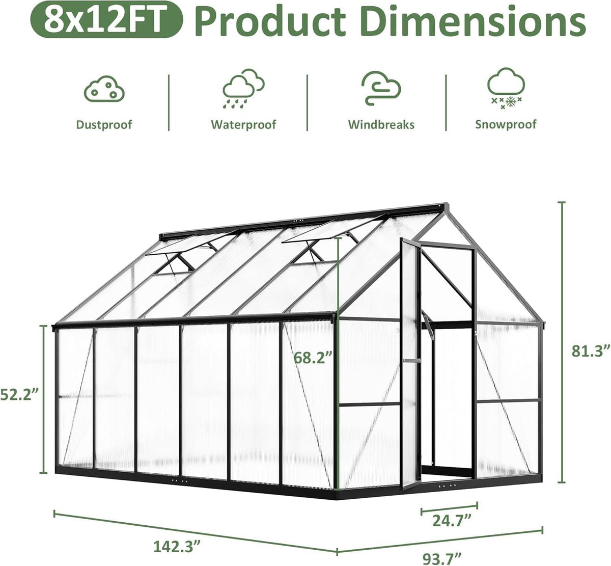 Polar Aurora 8x12 FT Outdoor Walk-in Polycarbonate Greenhouse