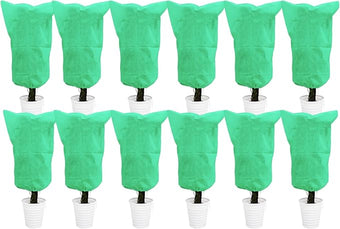 EAONE 12 Pack Plant Covers Freeze Protection, 32x47'' Winter Frosts Cloth for Outdoor Plants, Reusable Frost Blankets Drawstring Bags for Cold Freeze Sun Protection Bird Insect Prevention,Green