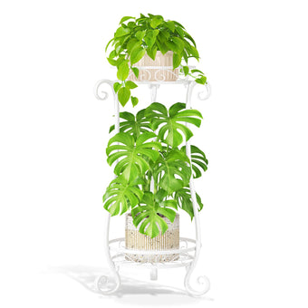 LASZOLA Metal Corner Plant Flower Stand Tall Indoor Outdoor, 2 Tiers White