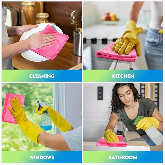 HOMEXCEL Pink Microfiber Cleaning Cloth 12 Pack, 12.5 x 12.5 inch Microfiber Towels for Cars, Ultra Absorbent Car Washing Cloth, Lint Free Streak Free Cleaning Rags for Car, Kitchen, and Window