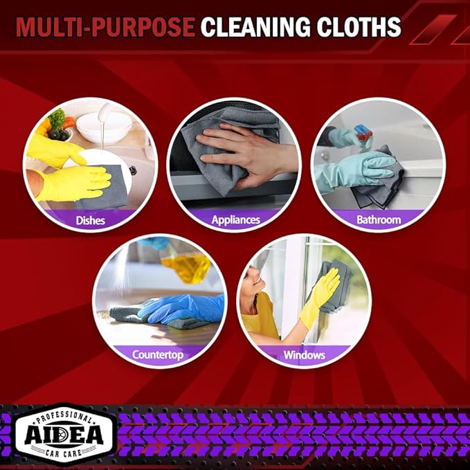 AIDEA Microfiber Cleaning Cloth Grey 150PK, Microfiber Towels for Cars, Premium Car Cloths, Dusting Cloth Lint Free Cleaning Rags for SUVs, House, Kitchen, Window, Workshops,12×12"