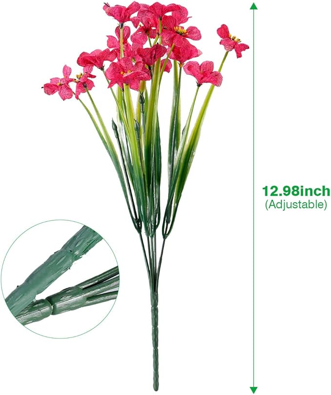 JEMONG 12 Bundles Artificial Flowers Outdoor UV Resistant Fake Flowers No Fade Faux Plastic Plants Garden Porch Window Box Decorating(Rose red)
