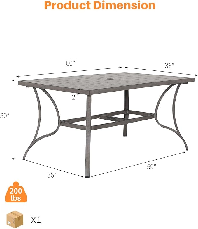 Patio Dining Table for 6, All Weather Outdoor Dining Table with Umbrella Hole, 59.8" x 35.8" Rectangle Patio Table, 6 Person Aluminum Outdoor Patio Table for Deck, Garden Poolside, Limed Oak