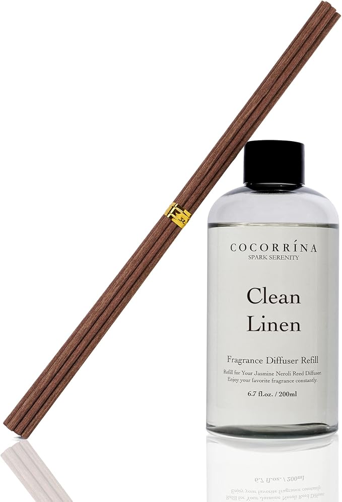 Cocorrína Clean Linen Scented Reed Diffuser Oil with 8 Sticks Fragrance for Bedroom, Bathroom, Oil Diffuser, Home Décor, 6.7 fl oz. (200 ml)