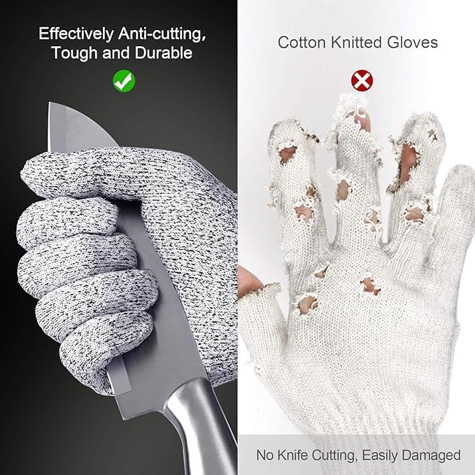 Cutting Gloves, 2 Pairs Cut Resistant Gloves, Cut Proof Gloves Kitchen, Cutting Gloves for Chef, Cut Gloves, Grey