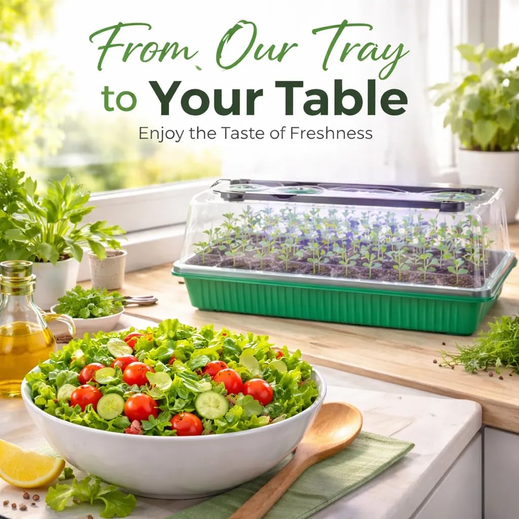Seed Starter Tray with Timed Grow Light, 2 Pack 80 Cells Plant Starter Tray Seedling Starter Kit with Humidity Domes Base Indoor Mini Greenhouse Plant Germination Trays for Seeds Growing Starting