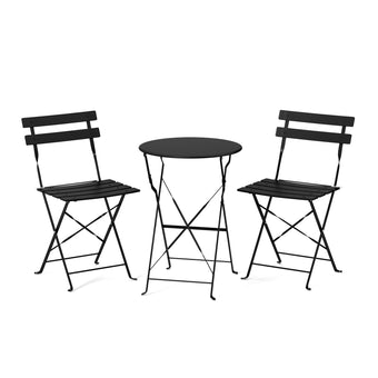 VINGLI Outdoor Folding Bistro Table and Chairs Set of 2, 3-Piece Bistro Set with Premium Steel Frame for Patio, Balcony, Garden, Porch, Yard, Black