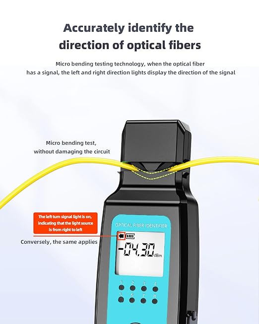 Buacoz Fiber Optic Identifier with Power Meter & Red Light Source Battery-Powered, -70-10dBm, 5-in-1 Clamp, Cable Tracer, Direction Finder for Single-Mode & Multi-Mode Fibers