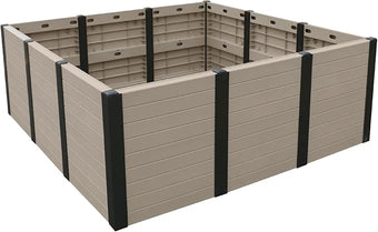 Tierra Verde 48-Inch x 48-Inch Raised Garden Bed with Tool-Free Connect System and Crafted from Recycled Materials, for Patios or Decks, Khaki