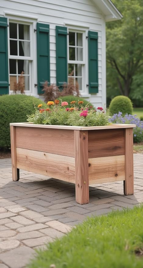 Cedar Raised Garden Bed Planter Box with Legs – Heavy Duty Outdoor Wooden Planter for Vegetables & Flowers, No Bending Elevated Design, Custom Size, Handmade in USA (60in x 15.5in x 16in)
