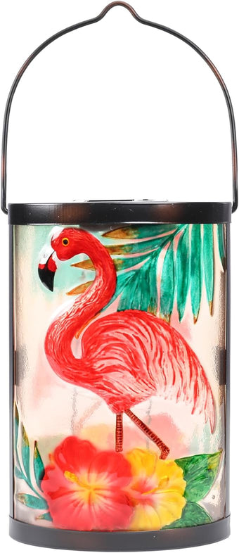 Hanging Solar Lantern Outdoor Waterproof Flamingo Solar Lights Glass Tabletop Decorative Lamp for Outdoor Patio Garden Outside Yard Decor