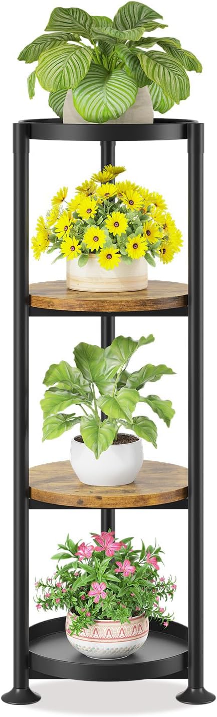 LASZOLA 4 Tier Black Plant Stand Indoor for Large Tall Heavy Duty Flower Planter, Metal Vertical Multi Level Rack for Narrow Floor Corner, Sturdy Round Holder Organizer, Modern, Mid Century, Farmhouse
