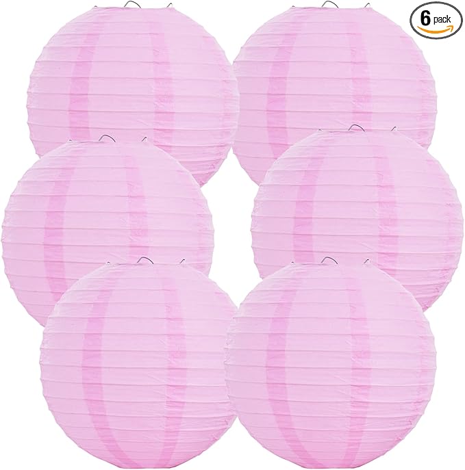 BEISHIDA 12-Inch Pink Round Paper Lanterns Hanging Decorative Chinese Paper Lanterns Lamp for Valentine Birthday Wedding Party Decoration and Baby Bridal Shower（6 Packs）
