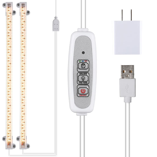 Grow Light Two Heads, Strip Growing Lamp, Full Spectrum Plant Light Strips for Indoor Plants with Auto ON/Off Timer & 4 Dimmable Levels, Led Growth Lamp for Green House Hydroponics Succulent