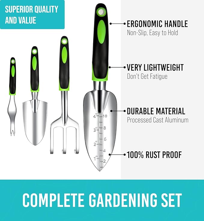 GROWIT Heavy Duty Gardening Tools - 22-Piece Gardening Gifts for Women, Men, Mom, Dad - Durable, Ergonomic Garden Tools Set