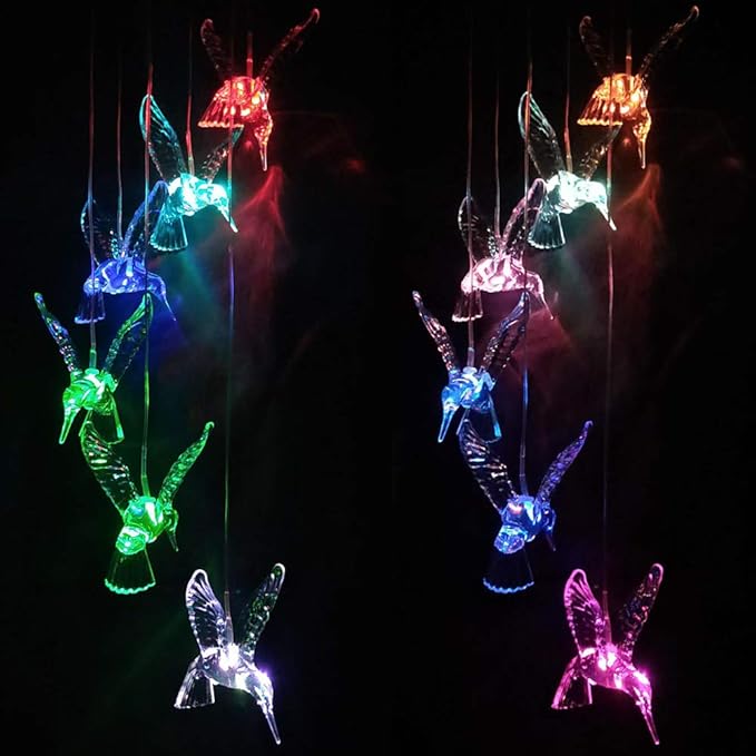 Solar Hummingbird Wind Chimes Outdoor-Waterproof Solar Powered LED Changing Light Color Hummingbirds Mobile Romantic Wind Chime for Mom Gifts, Home,Party,Festival,Night Garden Decoration(Blackboard)