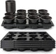 RooTrimmer 4 Inch Plastic Plant Pots 60 Pcs and 12 Cell Nursery Pots Trays 5 Pcs, Thick Sturdy Seeds Starting Germination Shuttle Carrying Trays, Black Small Planter Nursery Propagation 5 Sets