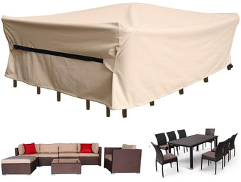 CKCLUU Patio Furniture Set Covers Waterproof Heavy Duty 600D Outdoor Sectional Sofa Couch Set Cover Patio Conversation Sets Cover Outdoor Dining Set Table and chairs Covers 126" L x 63.5" W Beige