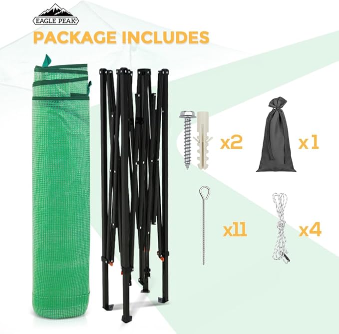 EAGLE PEAK Instant Pop-up Greenhouse, Indoor Outdoor Plant Gardening Green House, Roll-Up Zipper Doors and Side Windows, Lean-to 10x5 ft, PE Cover, Green/Clear