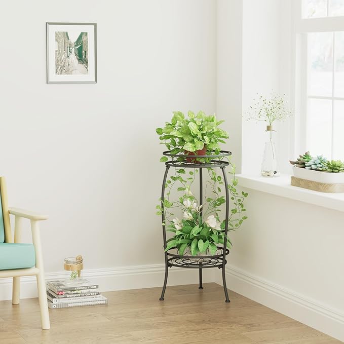 MissYolo 2 Pack Plant Stand Indoor Outdoor, 2 Tier 27" Tall Metal Plant Stand Shelf, Heavy Duty Flower Pot Shelf for Corner, Patio, Garden, Office, Living Room