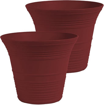The HC Companies 14 Inch Sedona Round Self Watering Planter Pots, Lightweight UV-Resistant Plastic Indoor & Outdoor Planters, 2-Pack Flower Pots for Garden & Home Decor, Wild Red