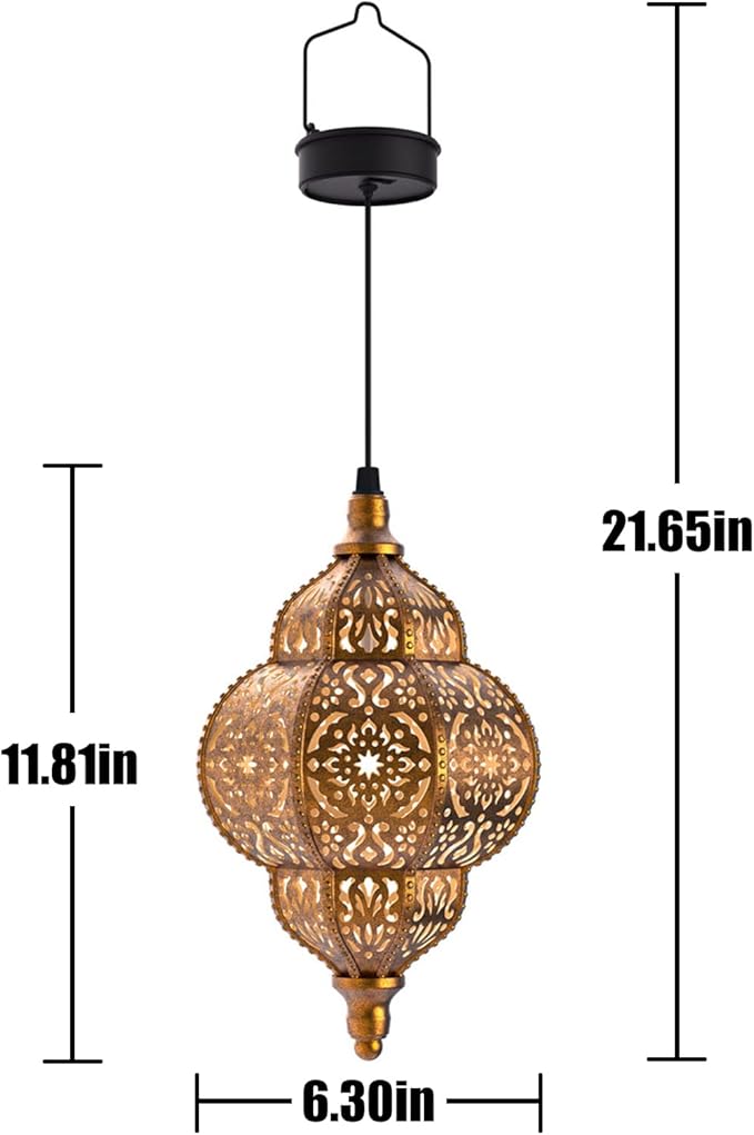 Hanging Solar Lights Outdoor Garden Decor Solar Lantern Waterproof Plastic Moroccan Outdoor Decorations for Patio Pathway Yard Backyard Garden Decorative (2 Pack, Bronze)