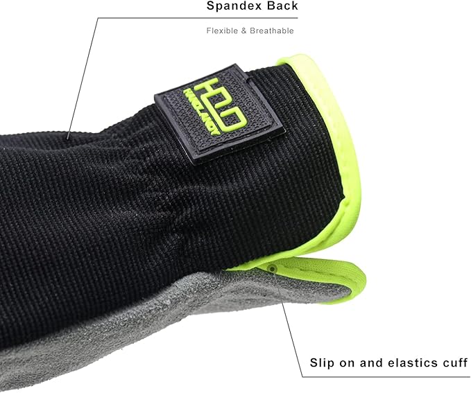 HANDLANDY Men Leather Gardening Gloves, Utility Work Gloves for Mechanics, Construction, Driver