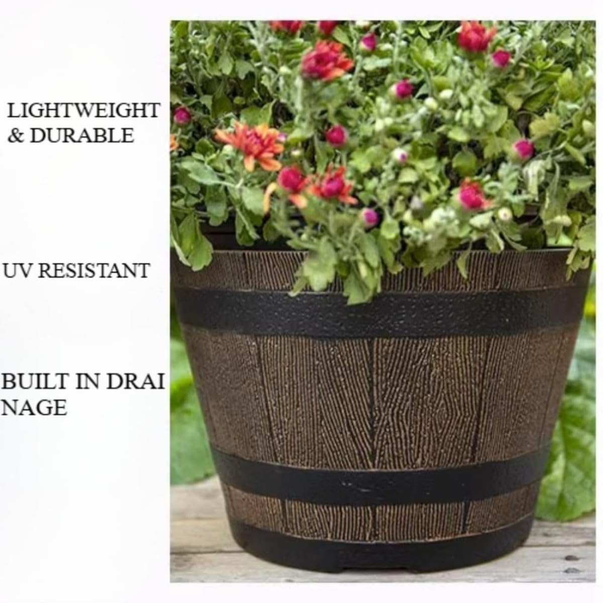 PotSonntag 15 inch Whiskey Barrel Planter (Walnut Brown)