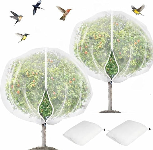 2Pcs 10X10ft Fruit Tree Covers for Birds and Squirrels –Bird Nets for Fruit Trees with Zipper and Drawstring, Extra Large Durable Mesh Garden Netting to Protect Fruit Trees– Reusable
