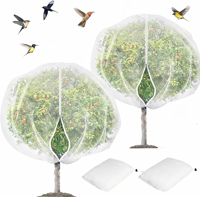 2Pcs 8x8ft Fruit Tree Covers with Zipper and Drawstring, Durable Garden Mesh Net to Protect Fruit Trees, Apple, Cherry, Peach Trees – Reusable, Lightweight