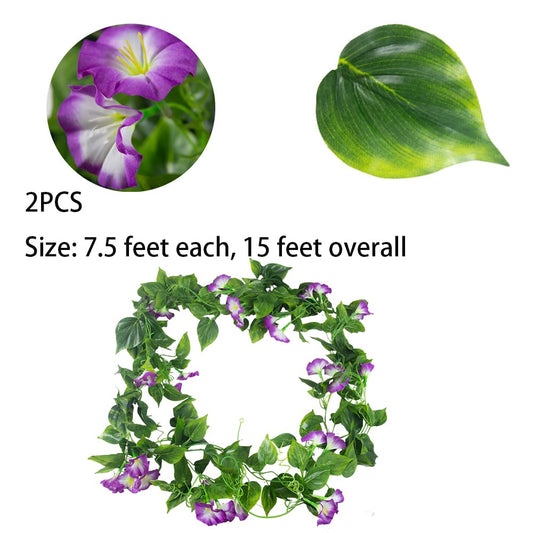FERIAL Artificial Vines 15Feet Silk Flower Garland for Outdoors Purple Morning Glory Vine Artificial Flowers Hanging Plants Garland Fake Green Plant 2Pcs for Wall Fence Indoor Wedding Banquet Decor