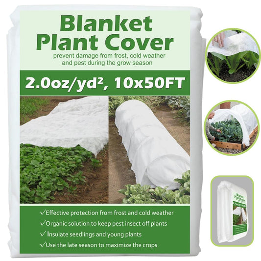 Valibe Plant Covers Freeze Protection 10 ft x 50 ft Floating Row Cover 2.0oz/yd² Garden Fabric Plant Cover for Winter Frost/Sun Pest Protection (10FT X 50FT)