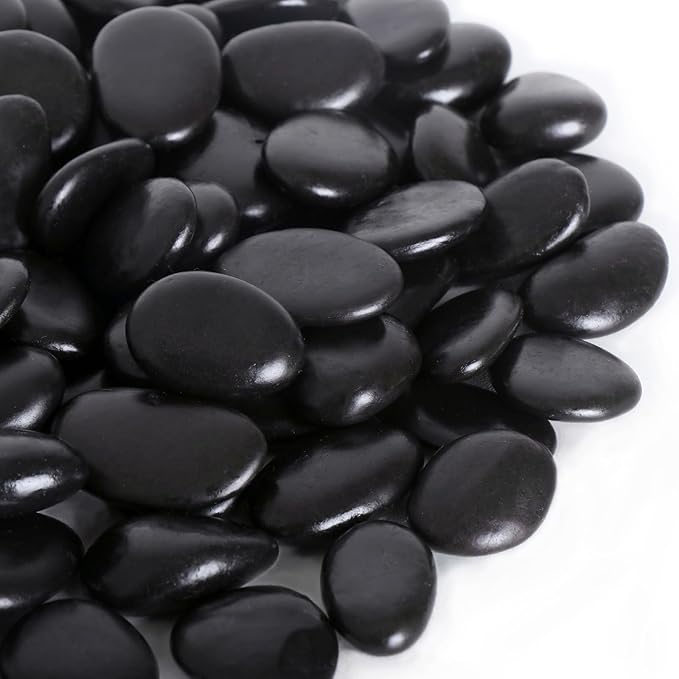 Calofulston 2.2LB Black Rock, Small River Stones Pebbles for Plants, Vases, Landscaping, Highly Polished Decorative Rocks, 1-1 3/4 Inch