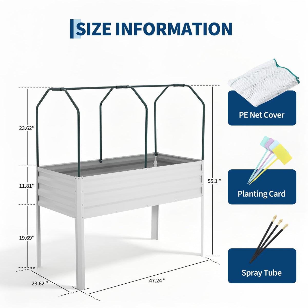 Garvee 48×24×55in Large Metal Raised Garden Bed with Legs and Cover 3Spray