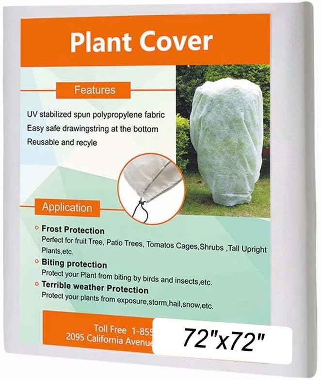 Agfabric Plant Covers Freeze Protection 72"x72" 1.5oz Plant Winter Cover Freeze Cloths for Plants Drawstring Bags Shrub Jacket Warm Blanket,White