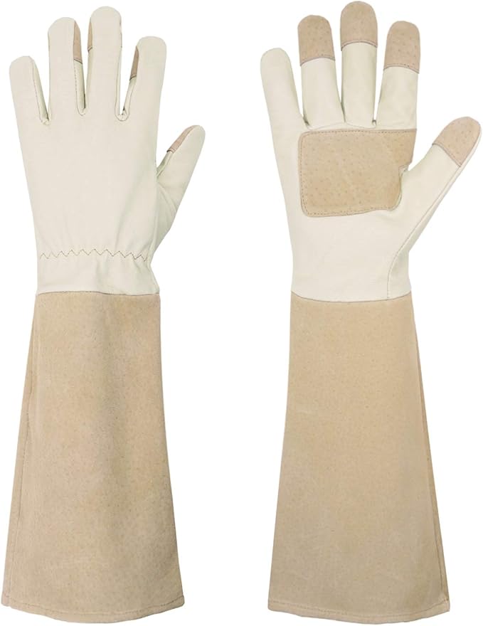 HANDLANDY Pruning Gloves Long for Men & Women, Pigskin Leather Rose Gardening Gloves- Breathable & Durability Gauntlet Glove Medium